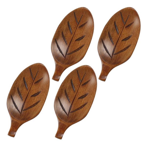 

chopsticks 4pcs oval leaf-shaped rests wooden fork and holder spoon stand dinner table decor