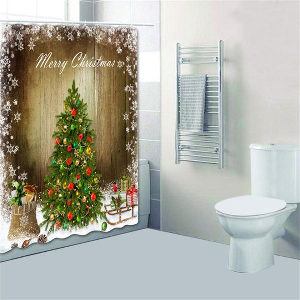 

shower curtains christmas trees printed for bathroom bathing screen with anti-slip mat carpet toilet partition home decor