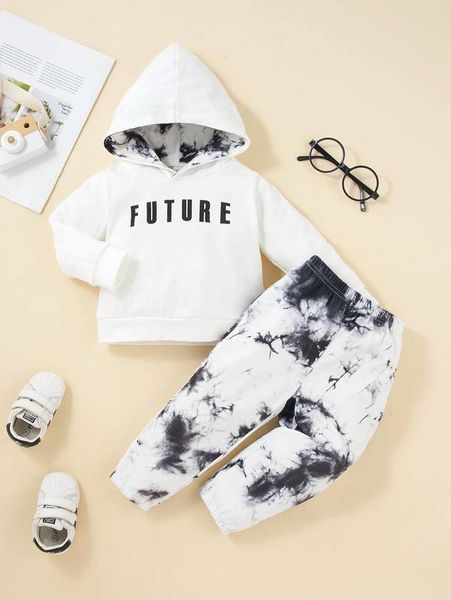 

baby tie dye letter graphic hoodie & sweatpants she01, White