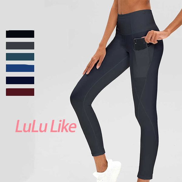 Alto cintura Legging Bolsos Fitness Bottoms Running Sweatpants para Mulheres Personalizado Calças Esporte Treino Calças de Yoga Sportswear 210929