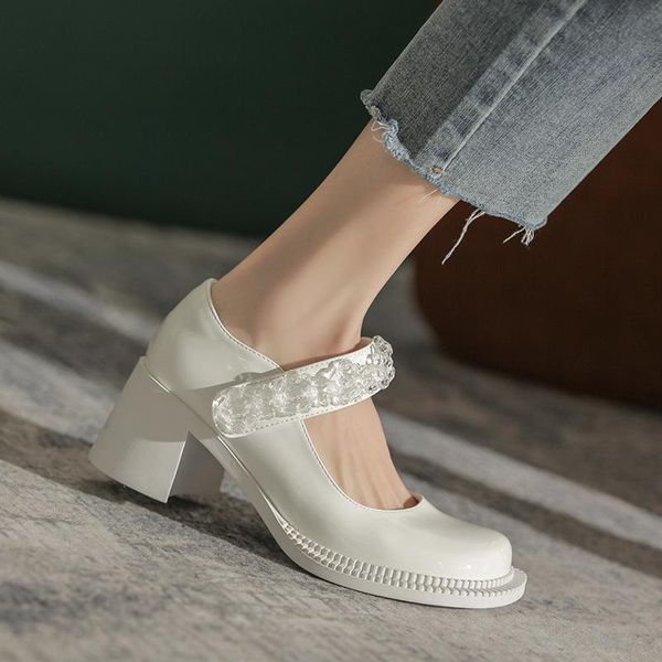 

dress shoes white patent leather rhinestones, mary jane high heels, chunky pumps, Black