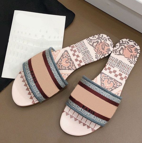 

designer leather ladies sandals summer flat slipper fashion beach woman big head slipper rainbow letters slippers with box, Black