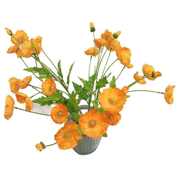 

50cm 4 branch head leaves poppy artificial flower bouquet simulation small fake house garden decoration floral gift decorative flowers & wre