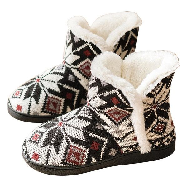 

winter high-cotton slippers women bag-heel home plus velvet thick-soled indoor and outdoor warm shoes, Black