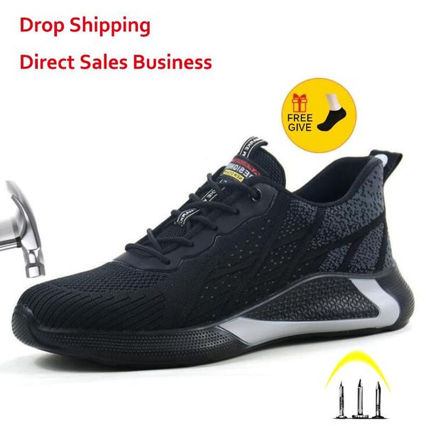 

boots xpuhgm men women safety work shoes male breathable construction steel toe indestructible, Black