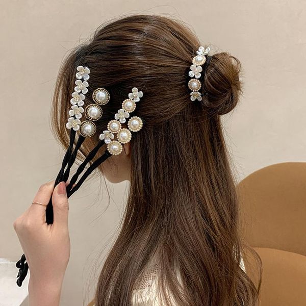 

hair accessories pearl head maker vintage wear girls elegant band ornament styling hairband, Slivery;white