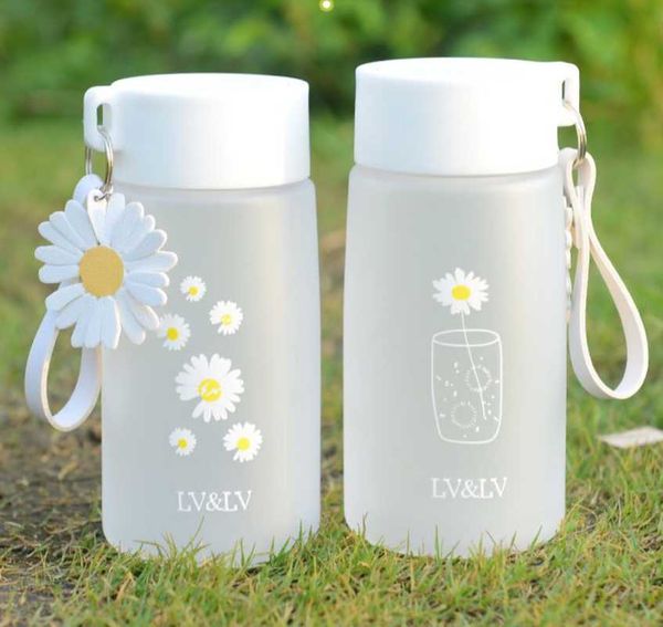

mugs 500ml small daisy transparent plastic water bottles bpa creative frosted bottle with portable rope travel tea cup