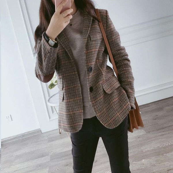 

women's suits & blazers 2021 slim fit check blazer, elbow stitching single-breasted jacket, street blazer femenino, White;black