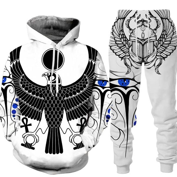 

jogging clothing autumn winter men's tracksuit ancient egyptian pharaoh 3d printed hoodie pants set anubis plus size suit, Black;red