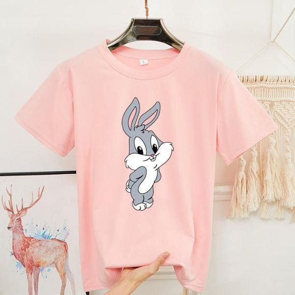 

summer print cartoon rabbit women cute o neck short sleeve 8 colors white black kawaii oversized t
