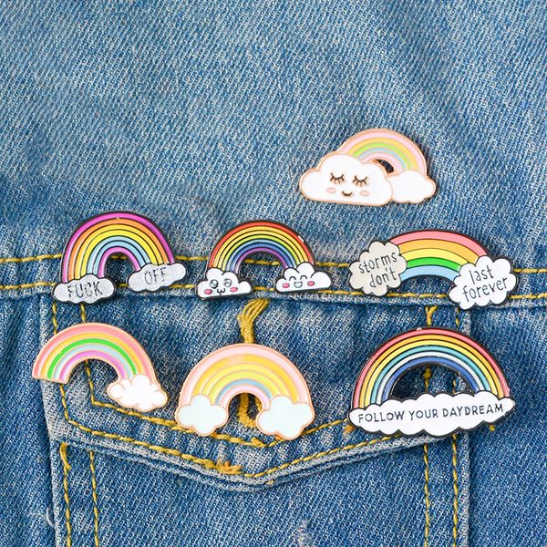 

european rainbow bridge cloud metal pins oil dripping cowboy bags brooches smile letter enamel children badge fashion accessories wholesale, Gray
