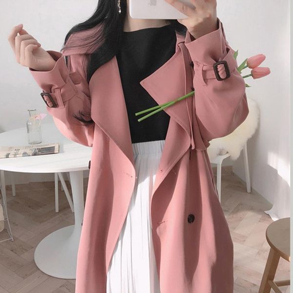 

women's trench coats french retro chic autumn lapel bind accept waist double-breasted paragraph dust coat grows in loose knee-length, Tan;black