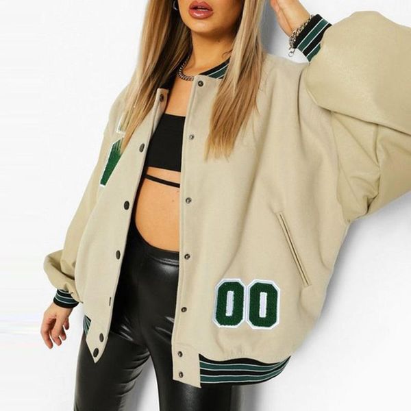

women's jackets retro baseball jacket long sleeve hip hop women bomber coats fashion couple streetwear college clothes, Black;brown
