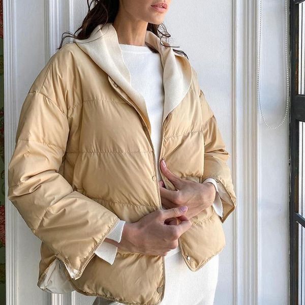 

fashion detachable hat front buttons parkas women elegant autumn long sleeve coats solid short cotton jackets ladies women's down &, Black