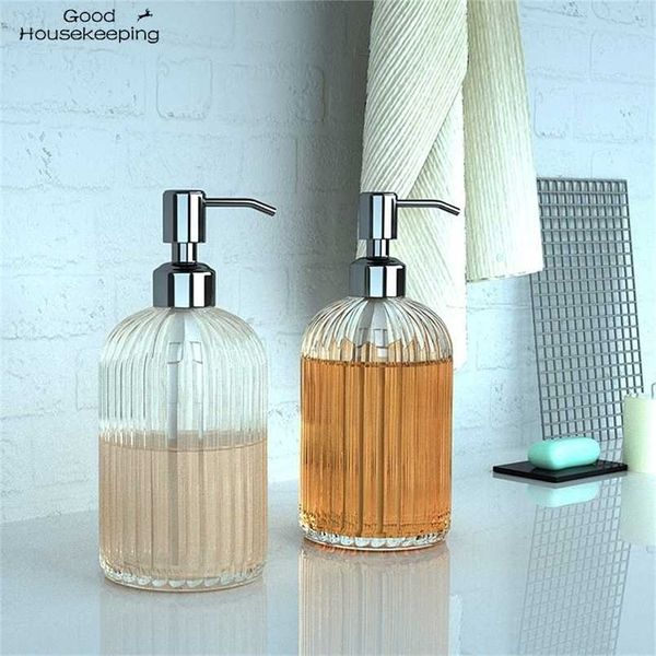 Alta Qualidade Grande 18oz Manual Soap Dispenser Clear Glass Sanitizer Garrafa Recipientes Press Press Garrafas Vazias Banheiro # GH 211130