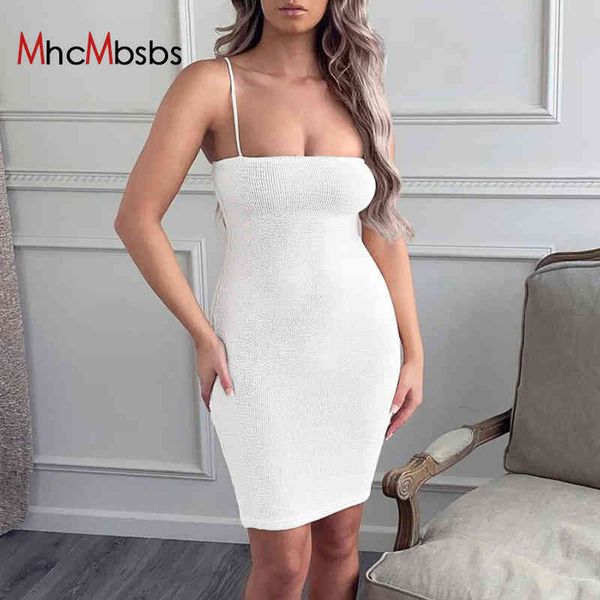 Mulheres Sexy Branco Mini Vestido Ribbed Bodycon Off Should Strap Curto Vestidos Noturna Slim Vestidos Verão Outfits 210517