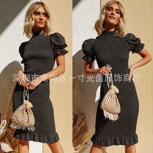 

slim pleated casual dresses fashion print drs, Black;gray