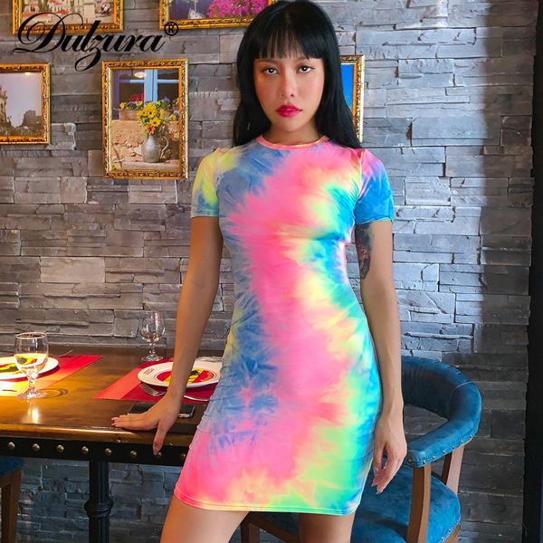 

dulzura 2021 summer women dress bodycon party dress tie dye streetwear festival elegant mini clothes office shirt dress, Black;white