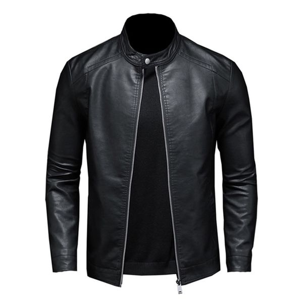 Grande tamanho outono moda tendência casacos estilo slim stand-up colar de moto jaqueta de couro ca jaqueta de couro pu 5xl 211110