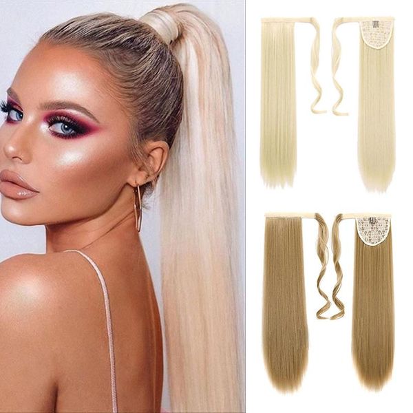 

synthetic wigs xuanguang natural long straight clip in hair pieces false on ponytails 24 inches, Black