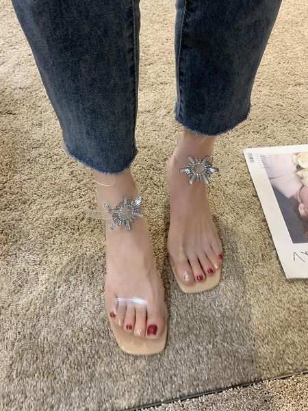 

summer korean fashion versatile transparent high-heeled sandals, Black