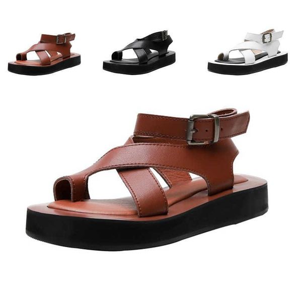 

sandals women's shoes clip toe open thick soled sports wind beach flat size, Black