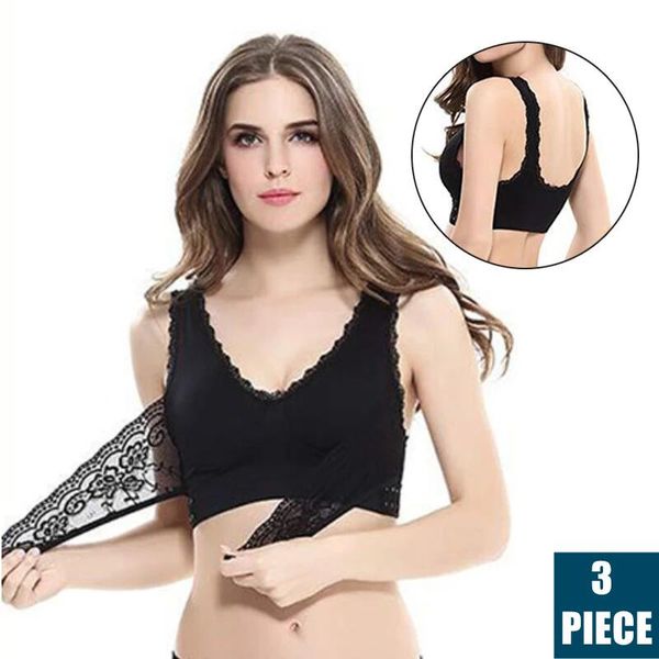 

3pcs/lot s-4xl design push up bras underwear for women lingerie lace cross side buckle wireless breathable sleep bra pantie, Red;black