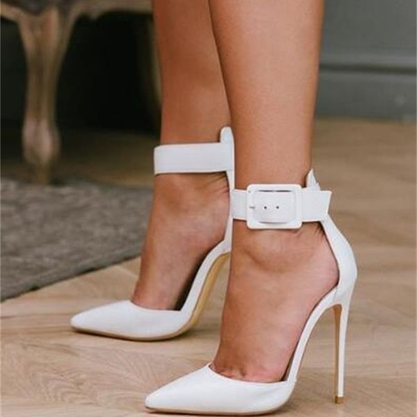 

dress shoes pointed toe high heel big buckle thin heels woman pumps stiletto white red gold 04h8, Black