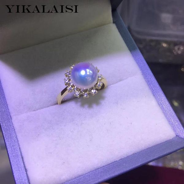 

cluster rings yikalaisi 925 sterling silver jewelry oblate pearl 2021 fine natural 8-9mm for women wholesale, Golden;silver