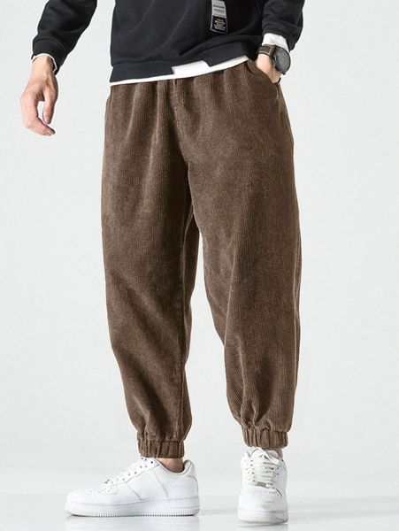 

men slant pockets drawstring waist joggers c7cm#, Black