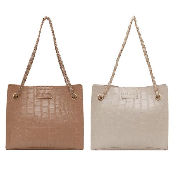 

evening bags -2 pcs crocodile pattern large capacity women shoulder messenger bag pu leather luxury travel handbag, khaki & beige