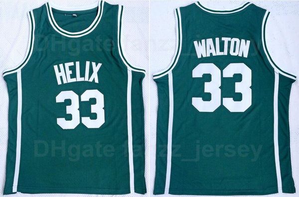 

helix high school 33 bill walton jersey men basketball green team color stitched and embroidery sports pure cotton breathable on sale, Black