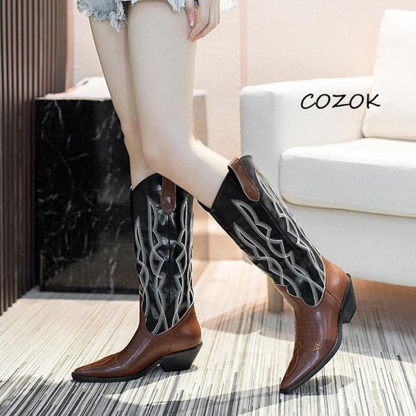 Boots coxa de impressão alta 2021 Moda casual vintage Mulheres coreanas de inverno