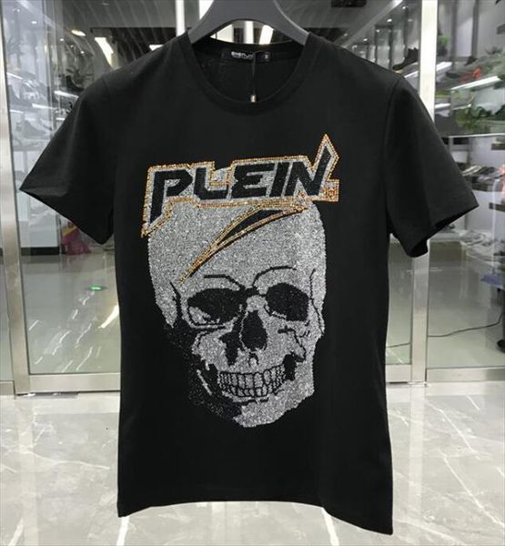

rhinestones cotton short skull men t shirt street hip hop casual drill quality, White;black