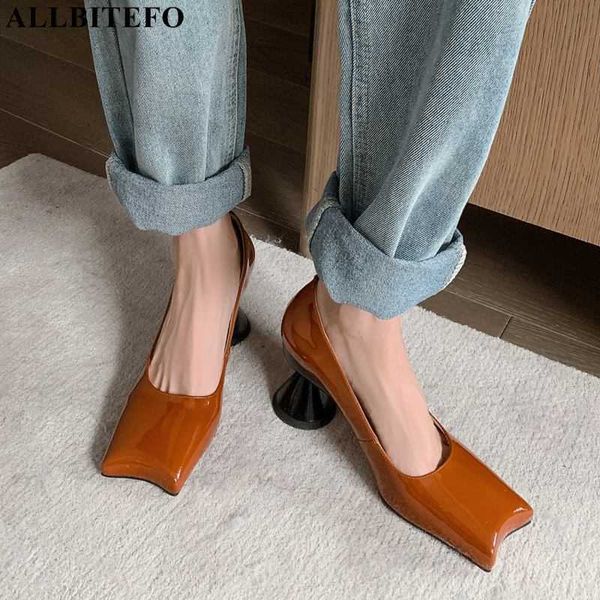 

allbitefo special square toe design high-end real genuine leather high heel shoes fashion women heels party wedding shoes 210611, Black