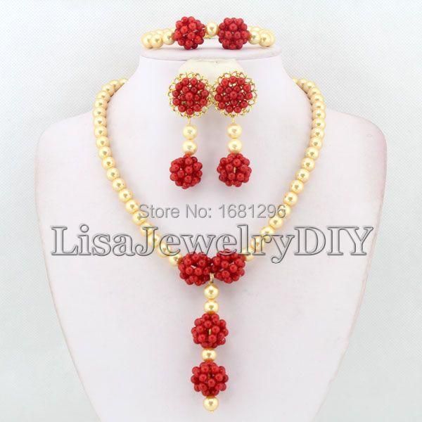 

earrings & necklace fashion african coral beads jewelry sets nigerian wedding hd0352, Silver