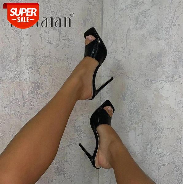 

2020 summer women sandals square toe high heel slippers fashion ladies mule heels women high heels sandals mules shoes woman #2j59, Black