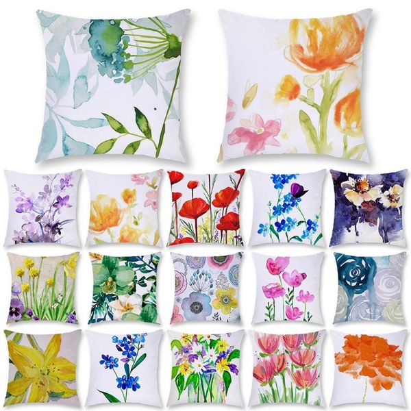 

cushion/decorative pillow watercolor print art flower plush square throw case living room sofa cushion cover 45x45 cm elegant stylish home d
