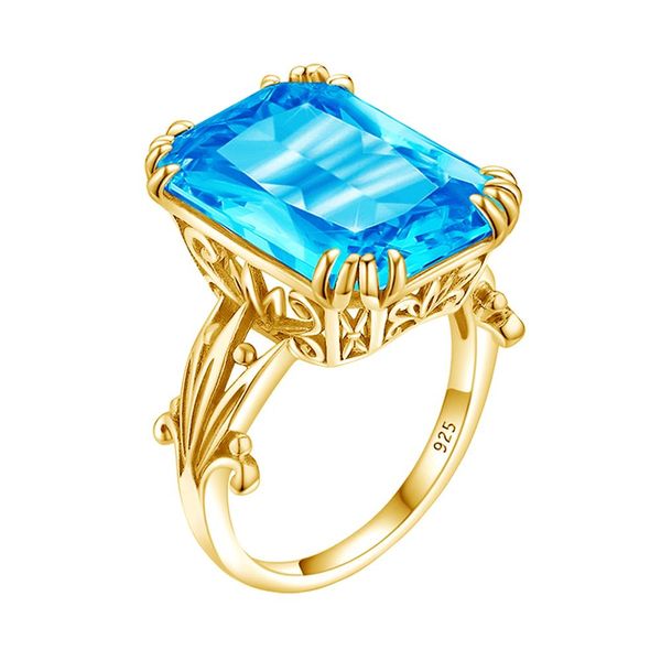 14K Gold Farbe echter blauer Topas Ring 925 Sterling Silber Ringe für Frauen Hochzeit Verlobungsring Silber 925 Edelsteine Schmuck