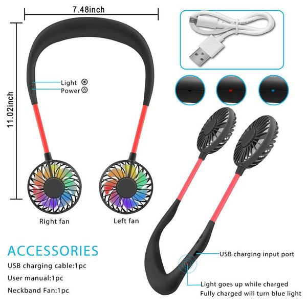 

summer outdoor lazy fan ubs neck mini double cooling portable 360 degree rotation refrigeration air cooler electric fans