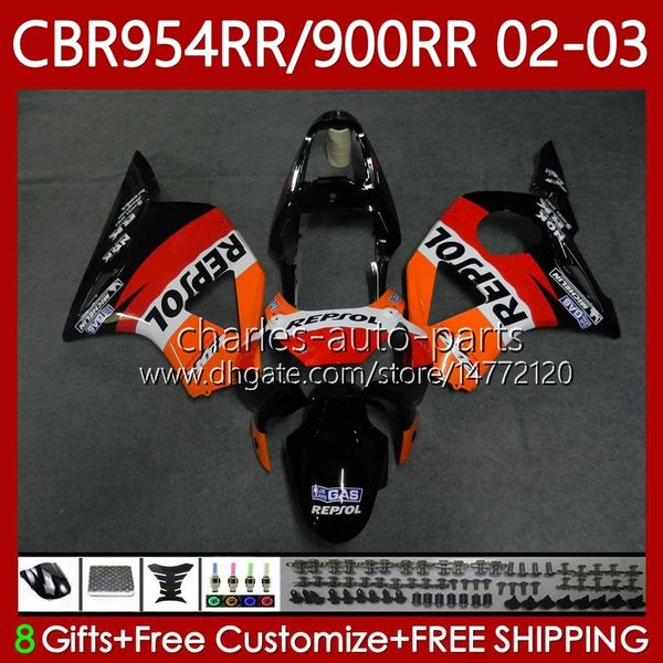 Carrozzeria per HONDA CBR900RR CBR954RR CBR900 CBR954 RR Corpo 61No.158 CBR 900 954 CC RR 954CC 2002 2003 CBR Repsol arancione 954RR 900RR 02 03 CBR954-RR 2002-2003 Kit carenatura