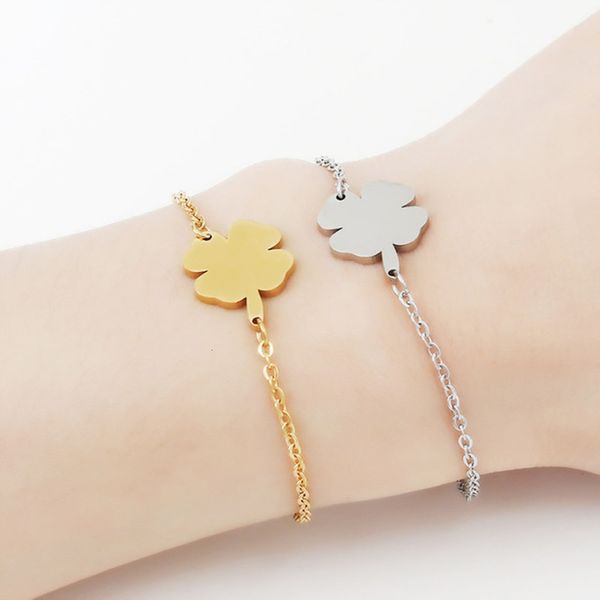 

korean stainless steel vacuum plated clover bracelet accessories, Black