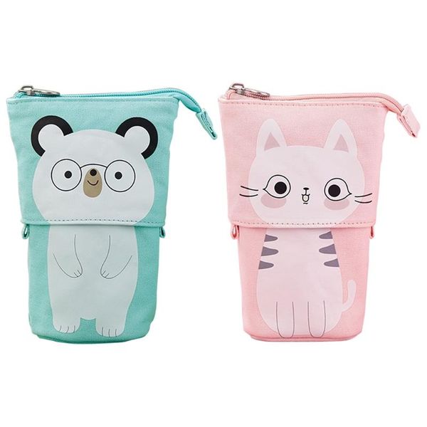 

pencil bags h05b canvas case cartoon zipper pouch dualuse stand pen