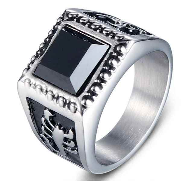 

cluster rings stainless steel silver plated scorpion design ring personality hipster men's black zircon jewelry size 8-13 male gift who, Golden;silver