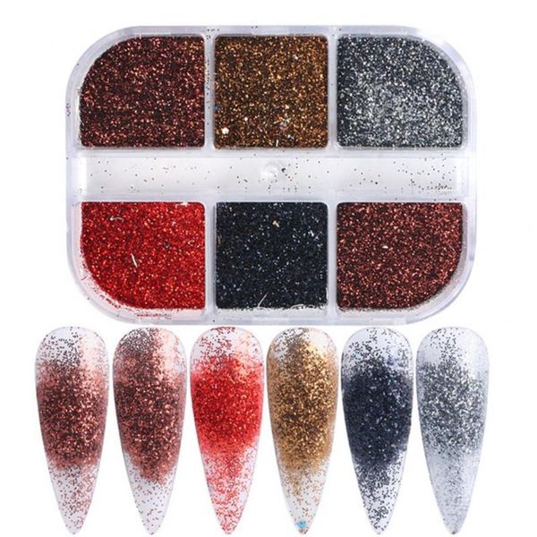 

nail art decorations 6 grids/box decoration set powder shiny quick dry multiple colors irregular glitter manicure nails accessories, Silver;gold