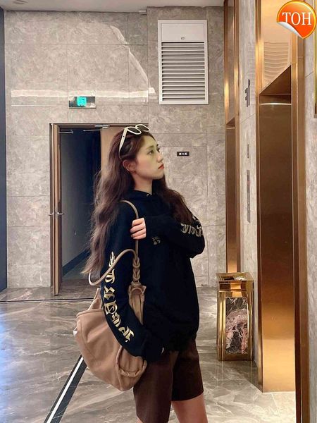 

ch sanskrit gold gilded glitter letter printed black hoodie loose men's and women's