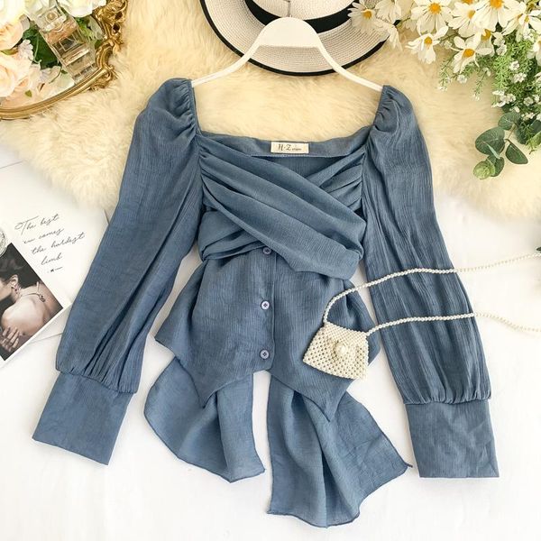 

women's blouses & shirts shirt design cross tie v-neck slim waist blouse spring back bow bandage puff sleeve women, White