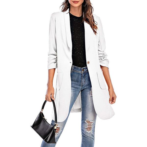 

women's suits & blazers women blazer casual long sleeve slim jackets open front office lady suit jacket lapel coat cardigan formal, White;black