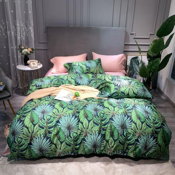 

vibrant tropical leaves green duvet cover set egyptian cotton soft bedding bed sheet comforter 4pcs  king size sets