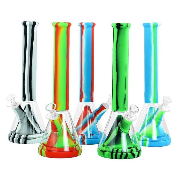 Shisha Hookahs Beaker Bongo Tubulação de Água De Silicone de Silicone Glass Bongs Bongs Altura 13.9 